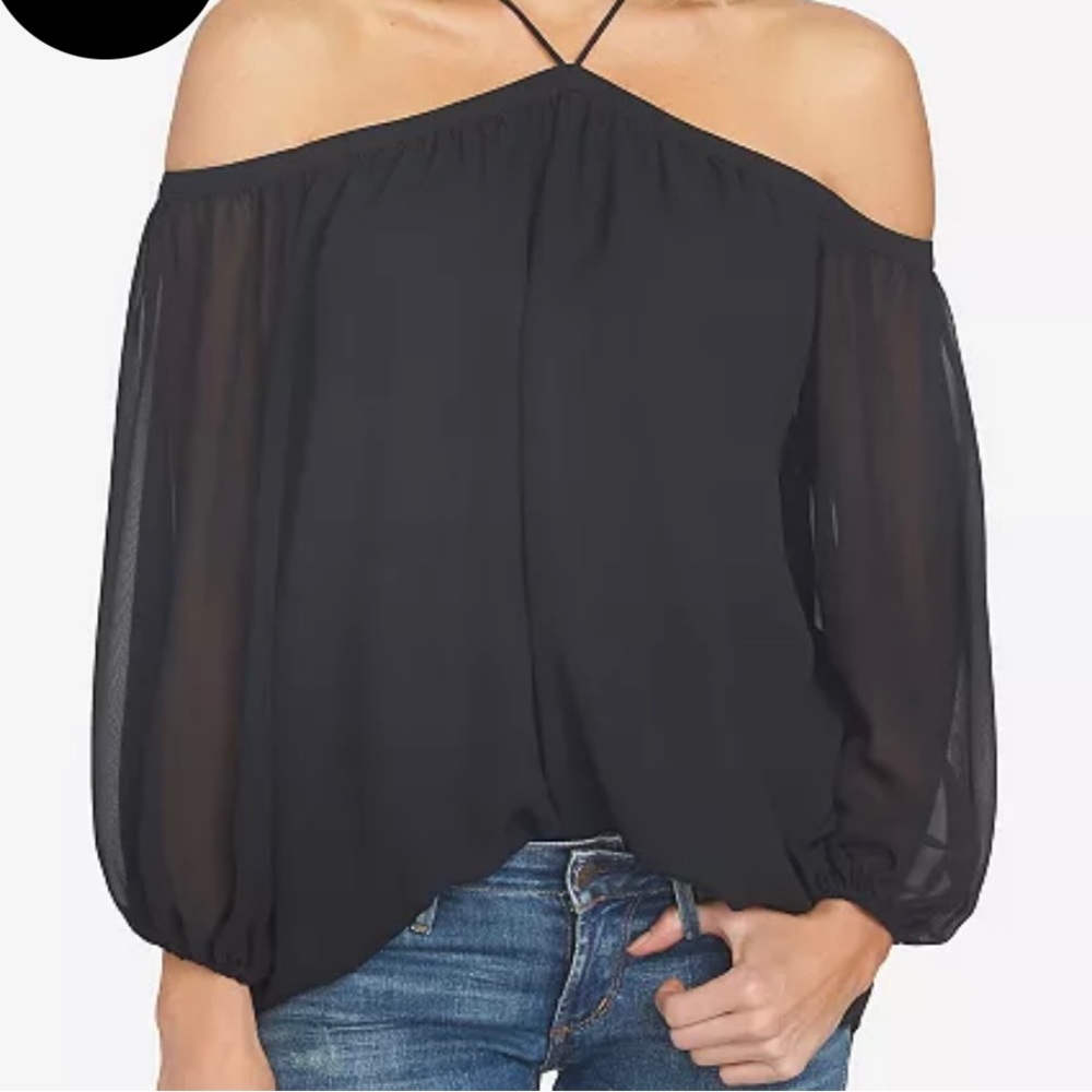 1 State Women’s Black Off Tte Shoulder SheerTop. Size L. SKU 496